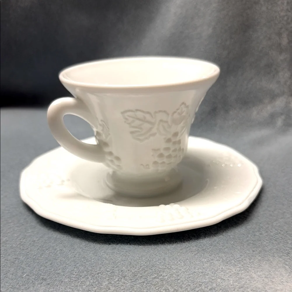 Indiana Glass Colony Harvest White 2-Cups and 2-Saucers (Two Sets)